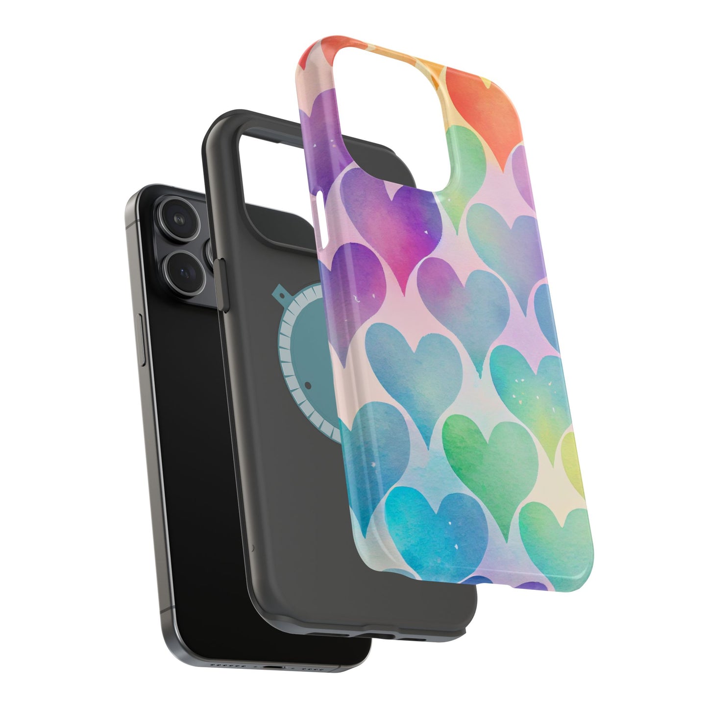 Rainbow Hearts Watercolor iPhone Case – Slim Design, Glossy Finish