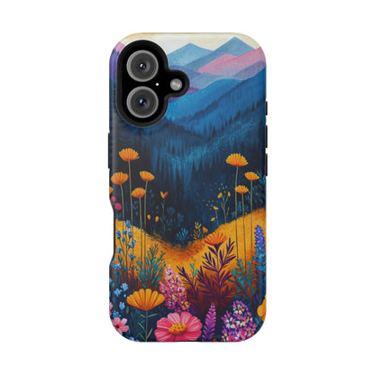 Vibrant Wildflower Mountain MagSafe iPhone Case – Bold Nature Art, Dual - Layer Protection - BOGO Cases