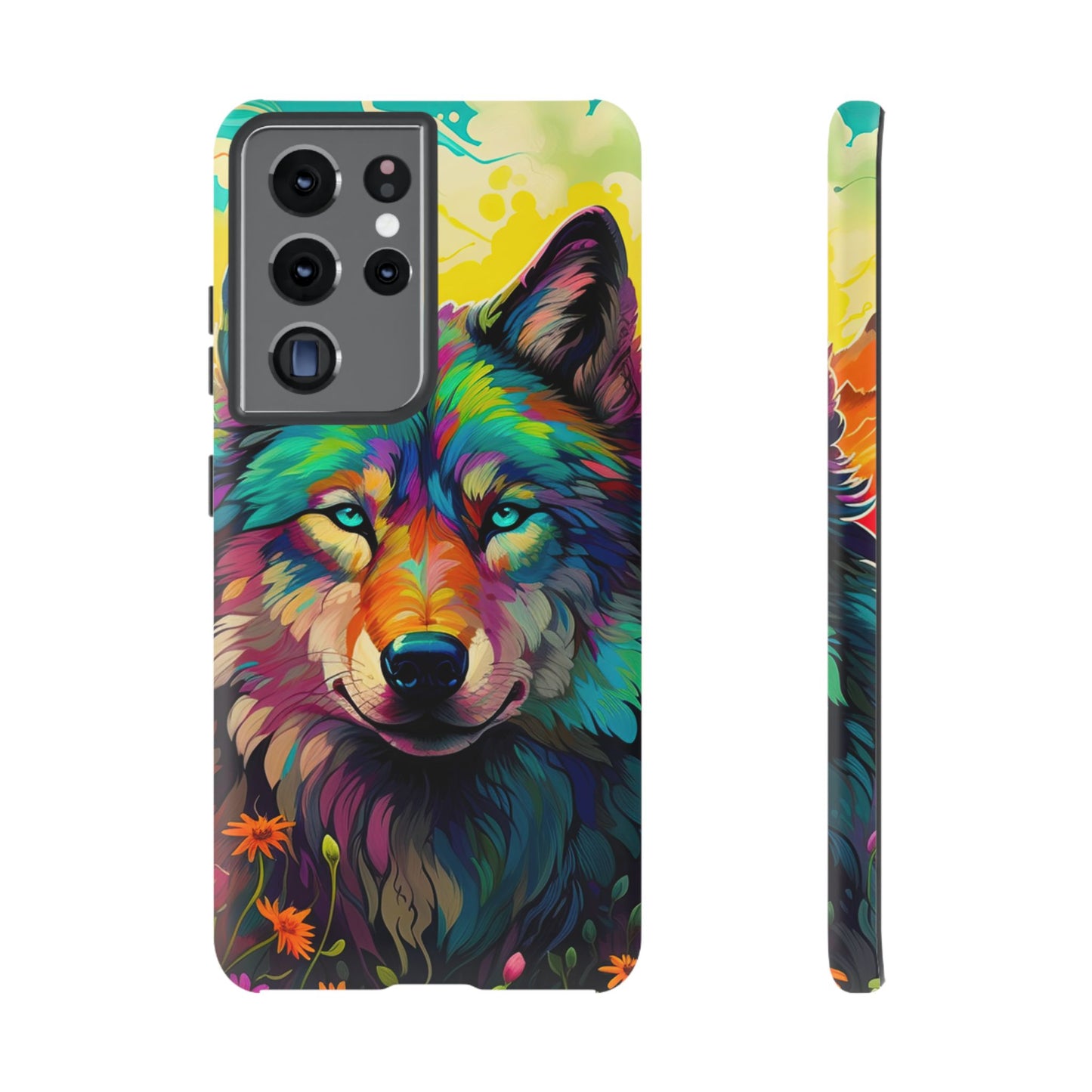 Rainbow Wolf in Bloom – Samsung Galaxy Case with Vivid Nature Design