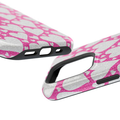 Pink and Silver Glitter Heart Pattern MagSafe Case