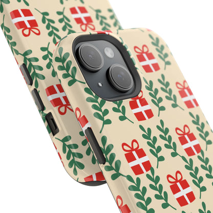 MagSafe iPhone Case: Holiday Cheer – Red Gifts & Green Leaves