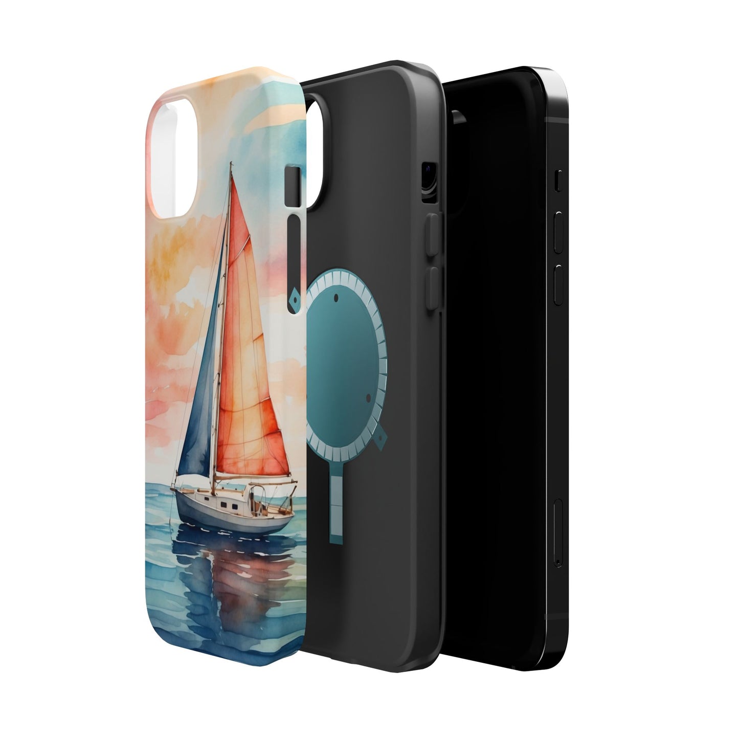 Sunset Sail MagSafe iPhone Case – Watercolor Sailboat and Sky Design