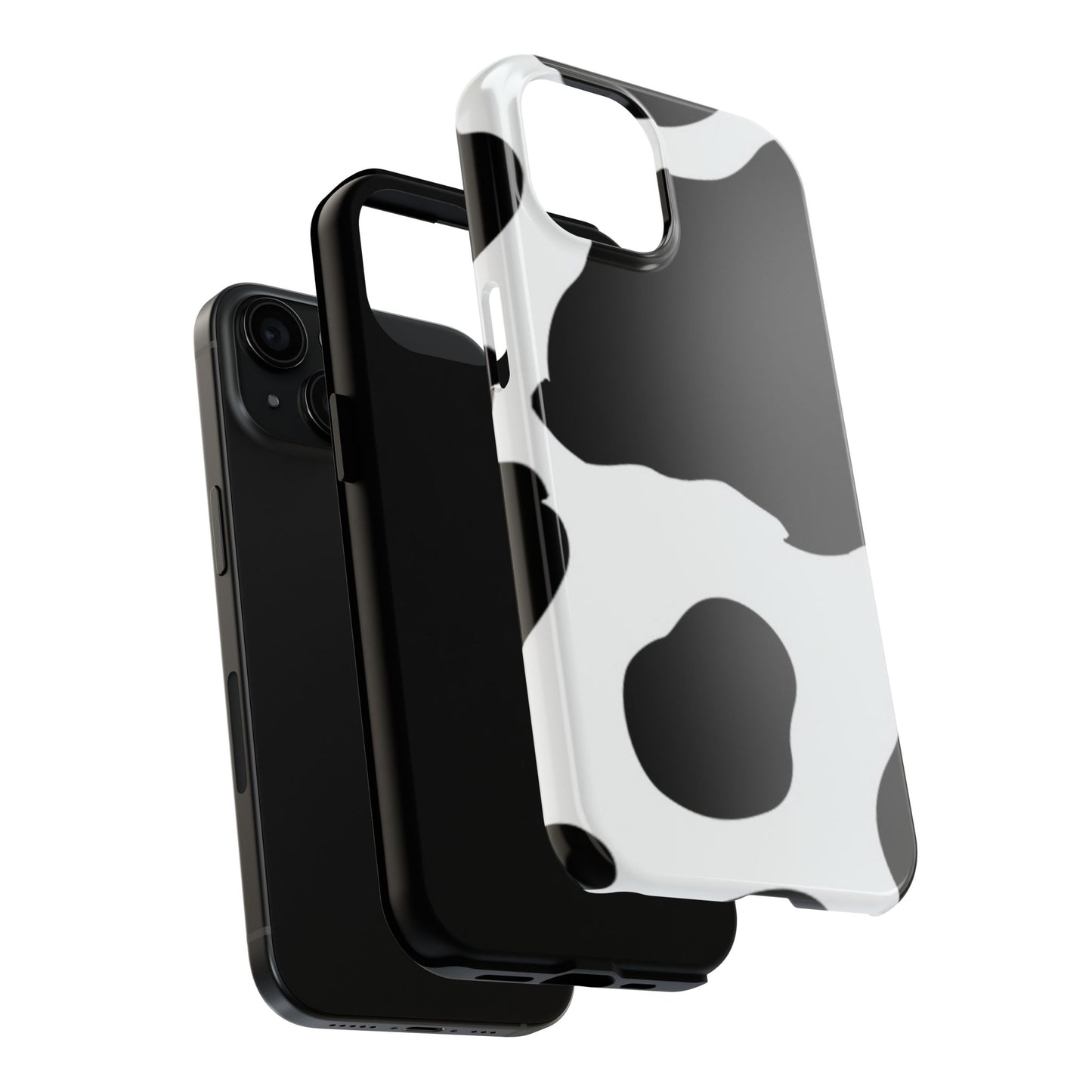 Bold Black and White Cow Print Tough iPhone Case – Modern Animal Pattern with Dual-Layer Protection