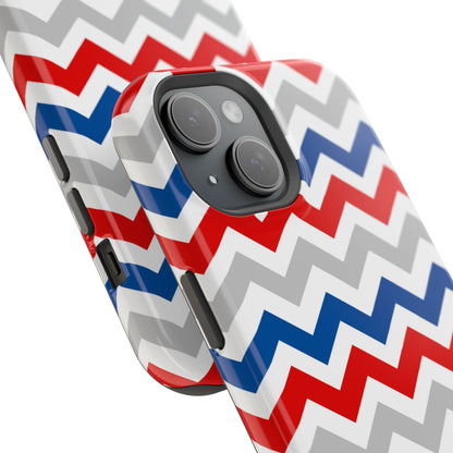 Patriotic Red, White & Blue Chevron – MagSafe Compatible iPhone Case