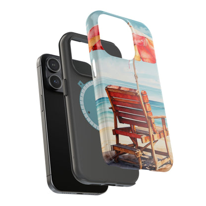 Beachfront Sunset Lounge MagSafe iPhone Case – Vibrant Watercolor Design