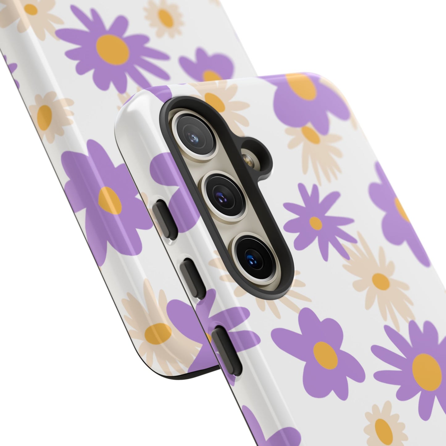 Retro Daisy Flower Samsung Galaxy Case – Pastel Purple & Cream Floral Design with Matte Finish