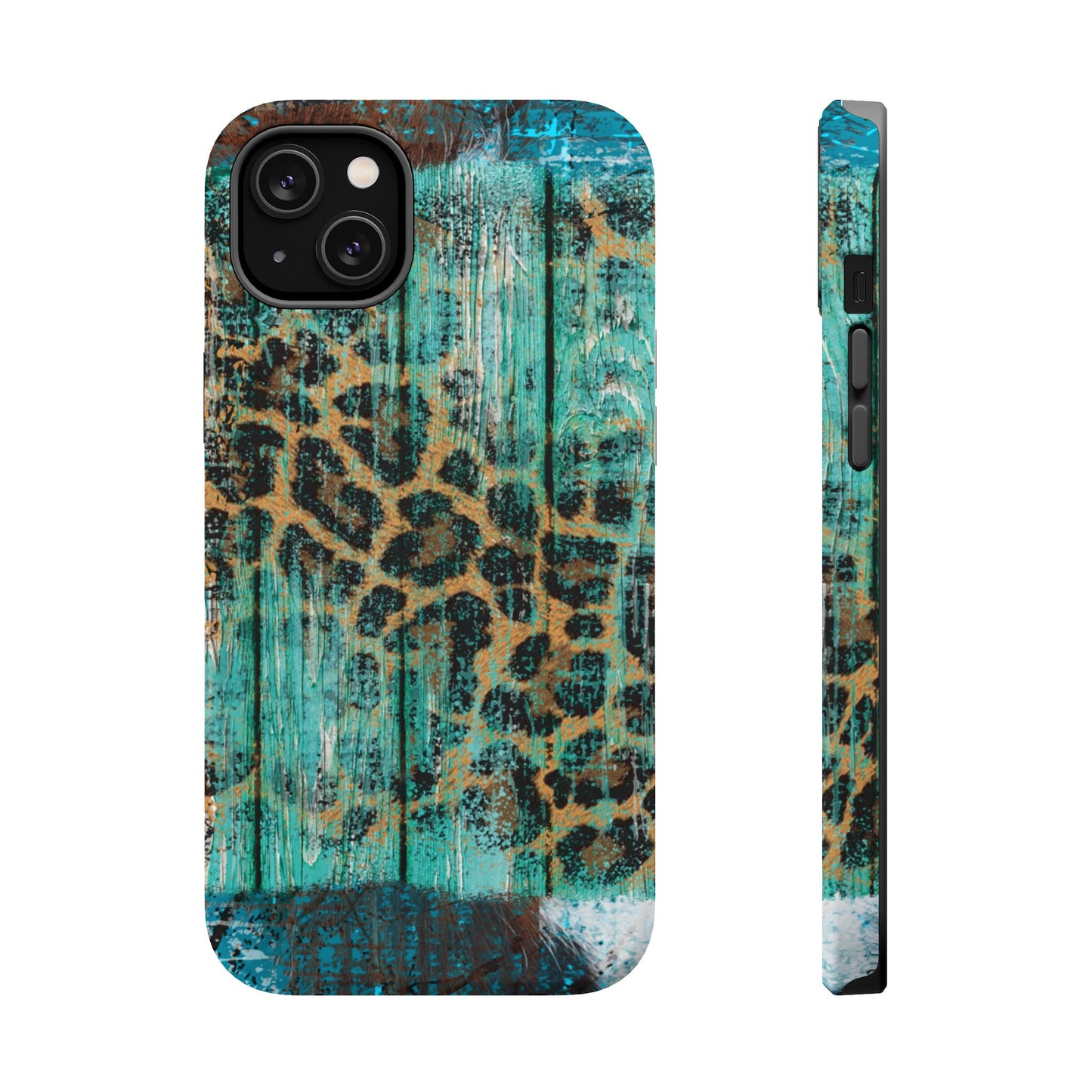 Turquoise Rustic Leopard Wood - MagSafe  iPhone Series Case