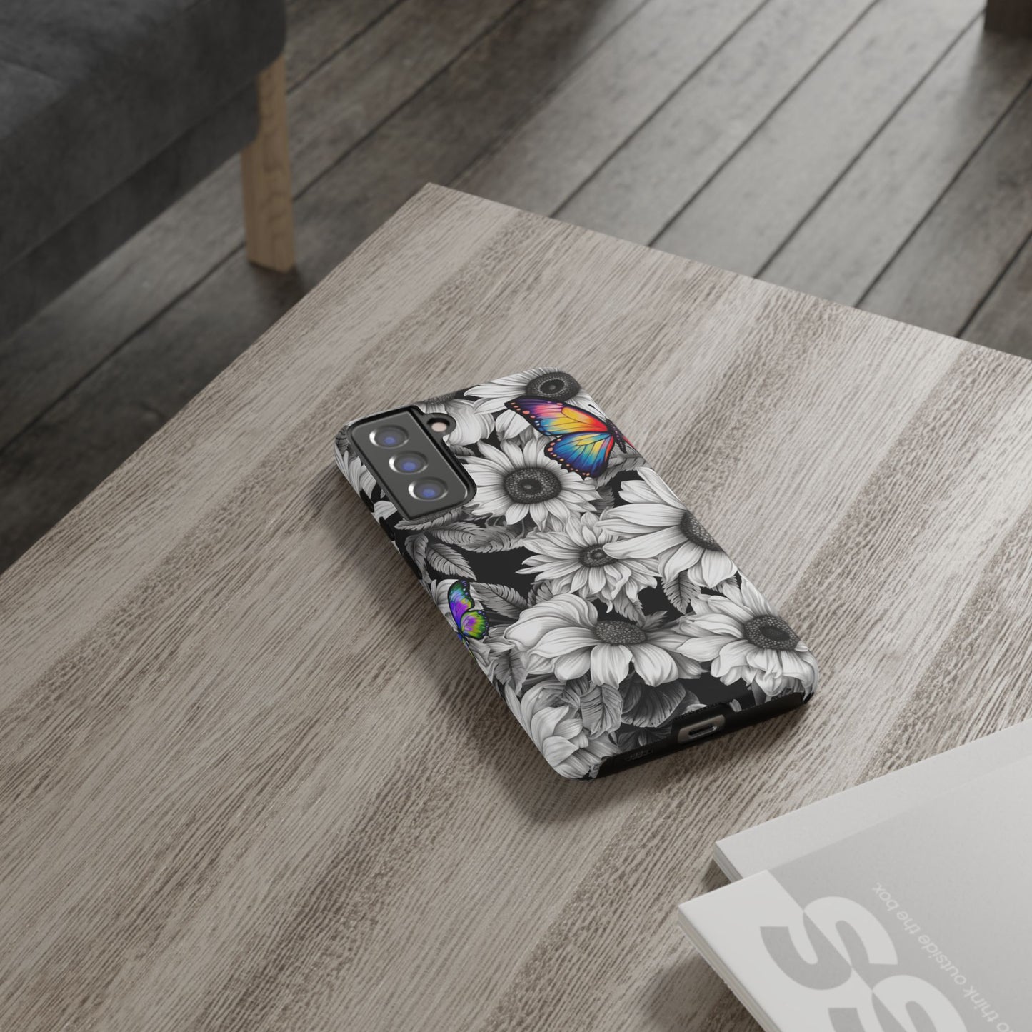 Rainbow Butterflies & Monochrome Sunflowers – Samsung Galaxy Case