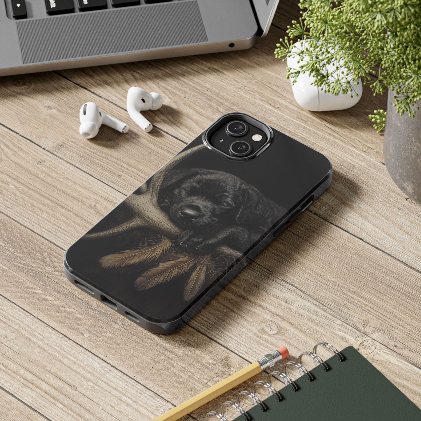 Adorable Black Labrador Puppy on Feathers iPhone Case