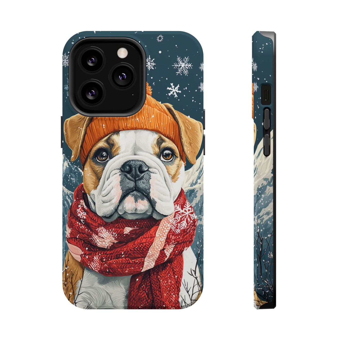 Cozy French Bulldog MagSafe iPhone Case – Rustic Fireplace Protective Cover