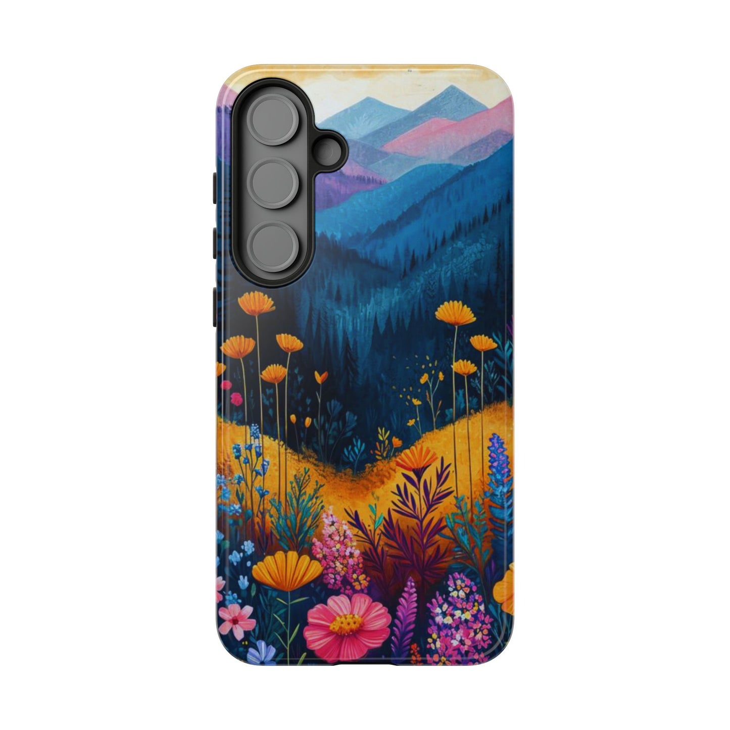 Vibrant Wildflower Mountain Samsung Galaxy  Case – Bold Nature Art, Dual-Layer Protection