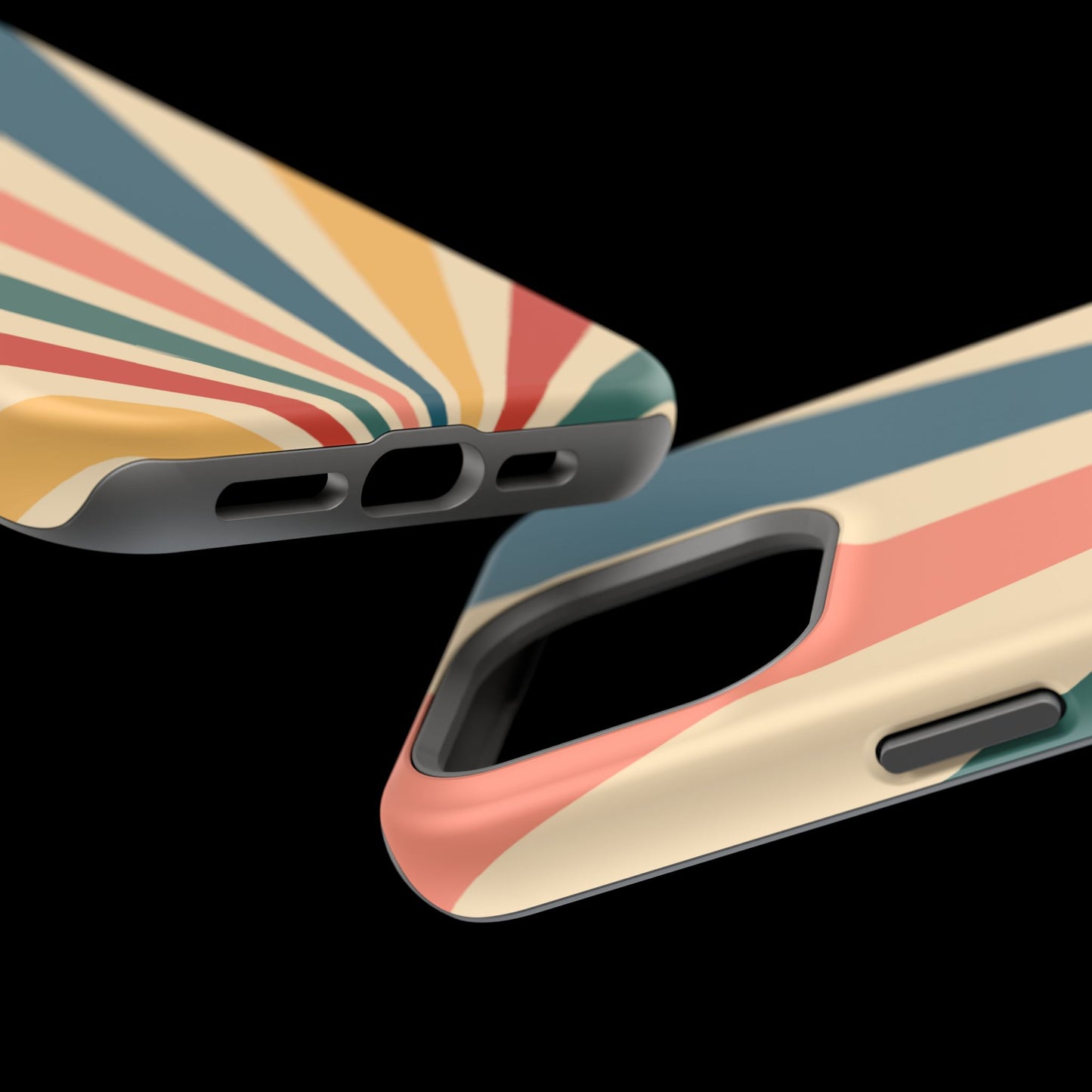 Retro Sunbeam MagSafe iPhone Case – 70s-Inspired Radiating Stripes in Coral, Teal, and Mustard