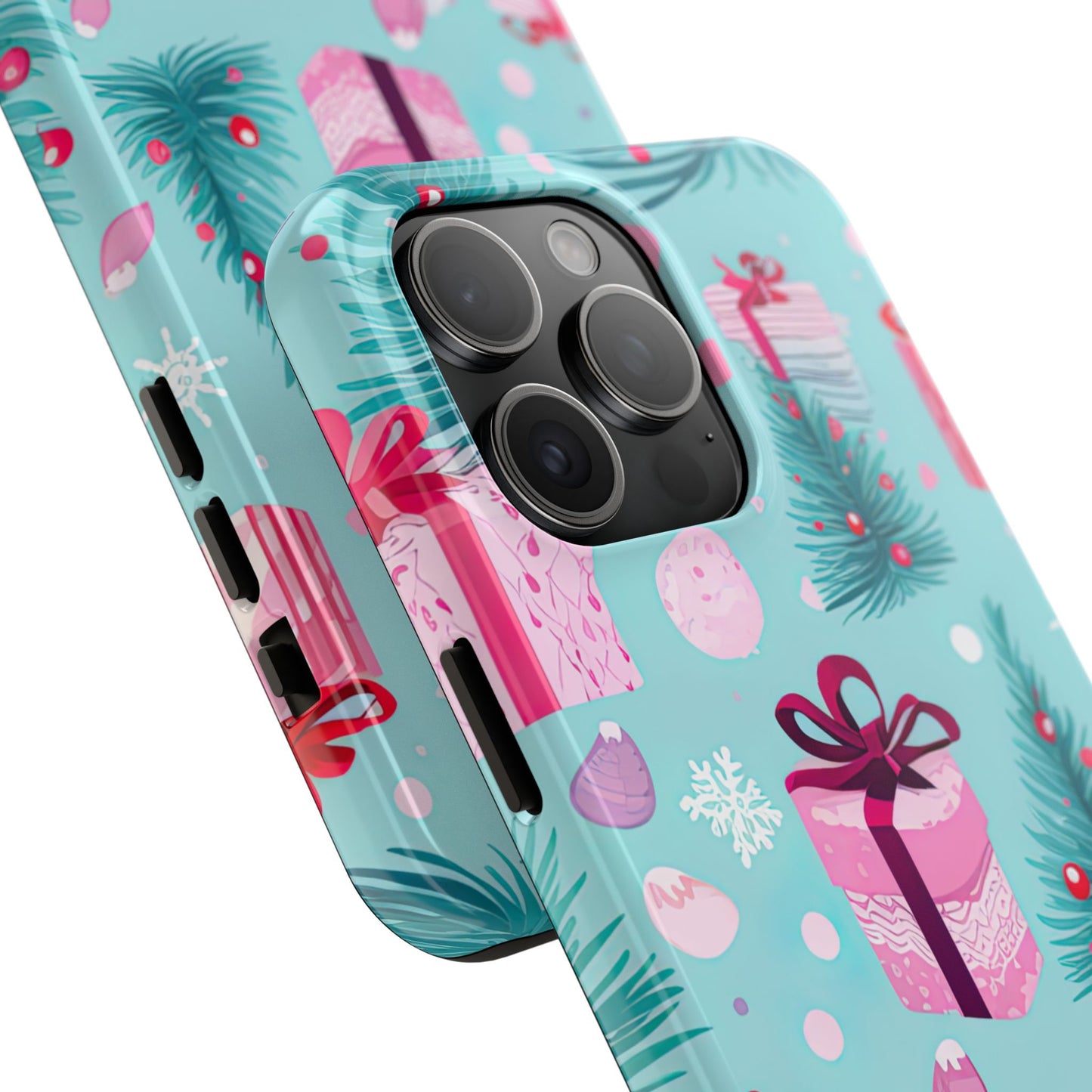 Festive Pink Christmas Gifts and Evergreen iPhone Case – Holiday Theme, Protective Cover