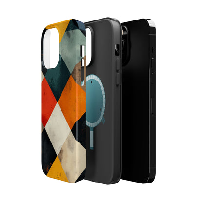 Geometric Retro MagSafe iPhone Case - Colorful Checkered Protective Cover