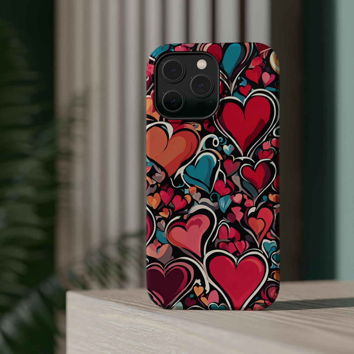 Vibrant Multicolor Heart Art – MagSafe-Compatible iPhone Case