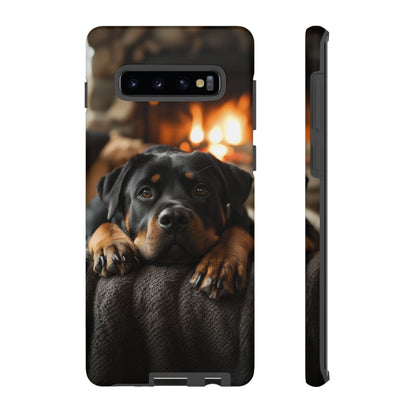 Cozy Rottweiler by the Fireplace Samsung Galaxy Case – Warm Rustic Design