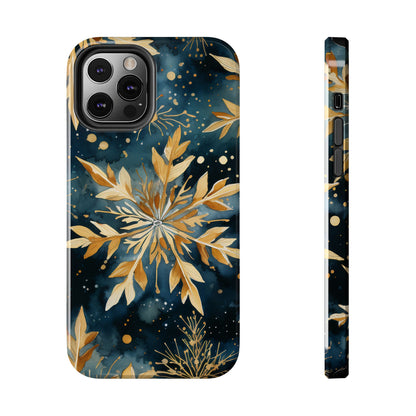 Gold Floral Snowflakes on Midnight Blue - iPhone Series Case