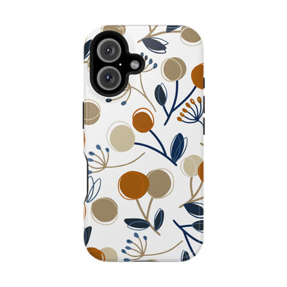 Modern Botanical Berries Tough MagSafe iPhone Case – Earthy Tones & Navy Accents, Shock-Resistant