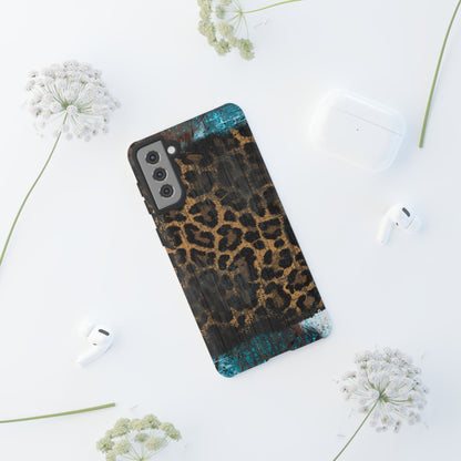 Boho Leopard and Turquoise Tough Samsung Galaxy Case – Rustic Western Design with Dual-Layer Protection