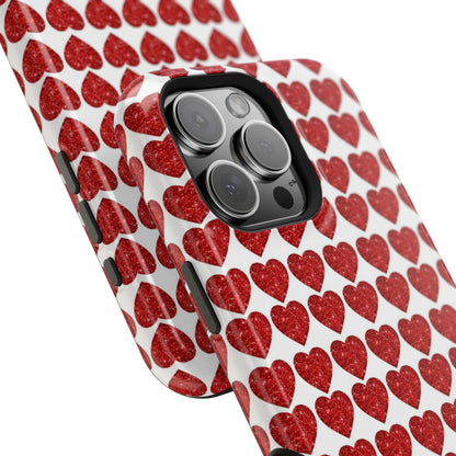 Red Glitter Hearts Charm MagSafe Case