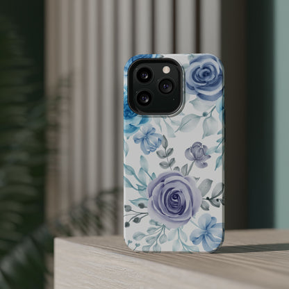 Elegant Blue & Violet Roses MagSafe Case – Artistic Floral Protection with Magnetic Charging Compatibility