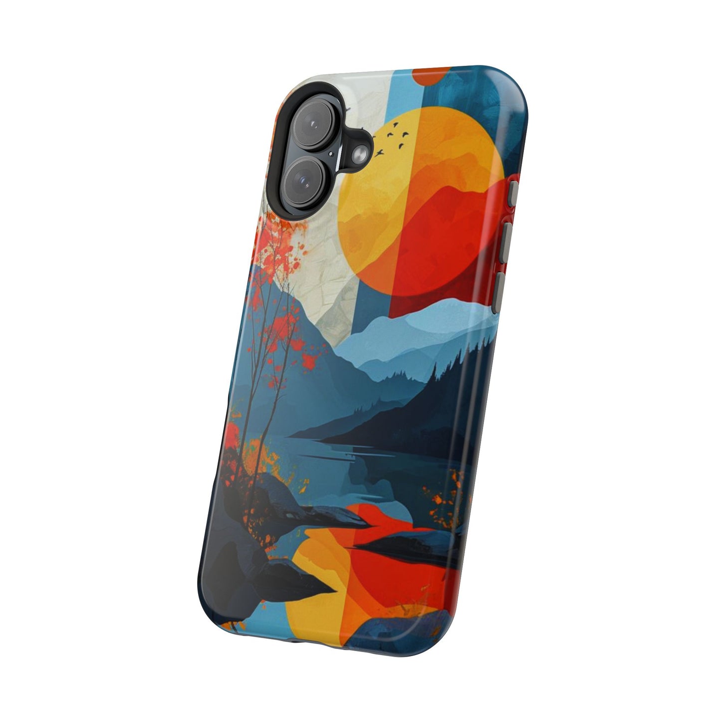 Abstract Autumn Landscape MagSafe iPhone Case – Bold Colorful Sunset Design, Dual-Layer Protection