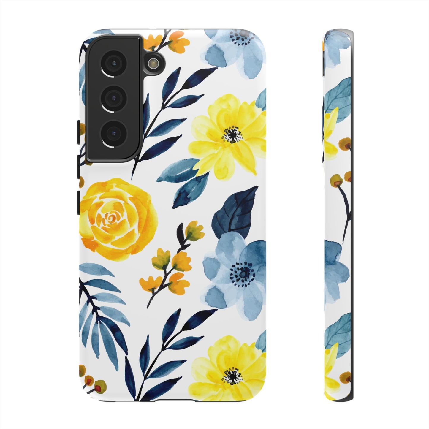 Golden Yellow & Sky Blue Floral – Watercolor Botanical Samsung Galaxy Case