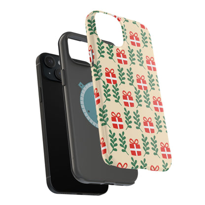 MagSafe iPhone Case: Holiday Cheer – Red Gifts & Green Leaves