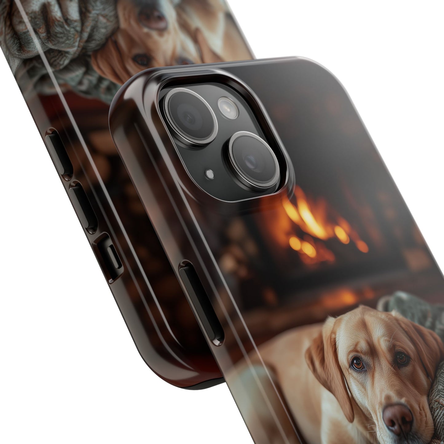 Cozy Labrador by Fireplace iPhone Case – Rustic Cabin Protective Cover