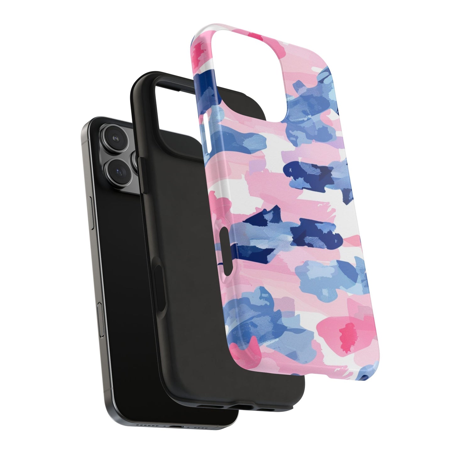 iPhone Case: Dynamic Pink & Navy Brushstroke Art