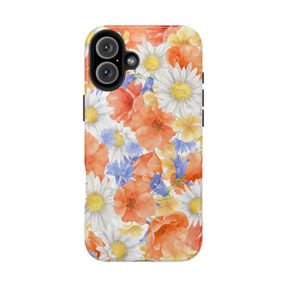 Watercolor Wildflower Pattern iPhone Case – Durable Matte Finish with Daisy, Poppy & Cornflower Design