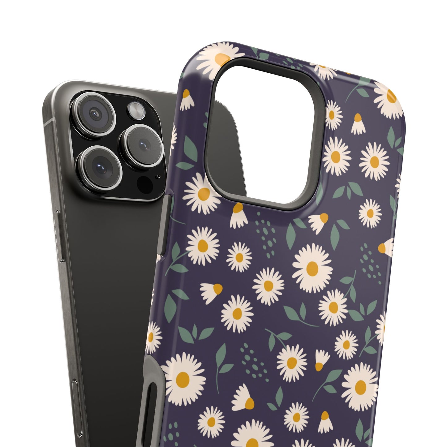 Midnight Daisy MagSafe iPhone Case – Dark Navy Floral Design, Slim and Protective