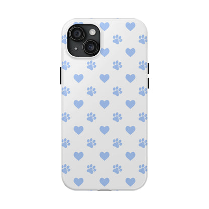 iPhone Case - Blue Paw Print & Heart Design