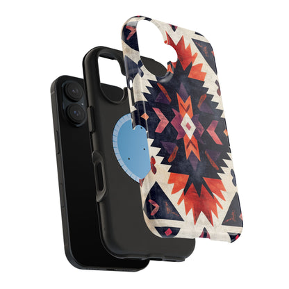 Boho Tribal Starburst Tough MagSafe iPhone Case – Vibrant Geometric Design, Dual-Layer Protection