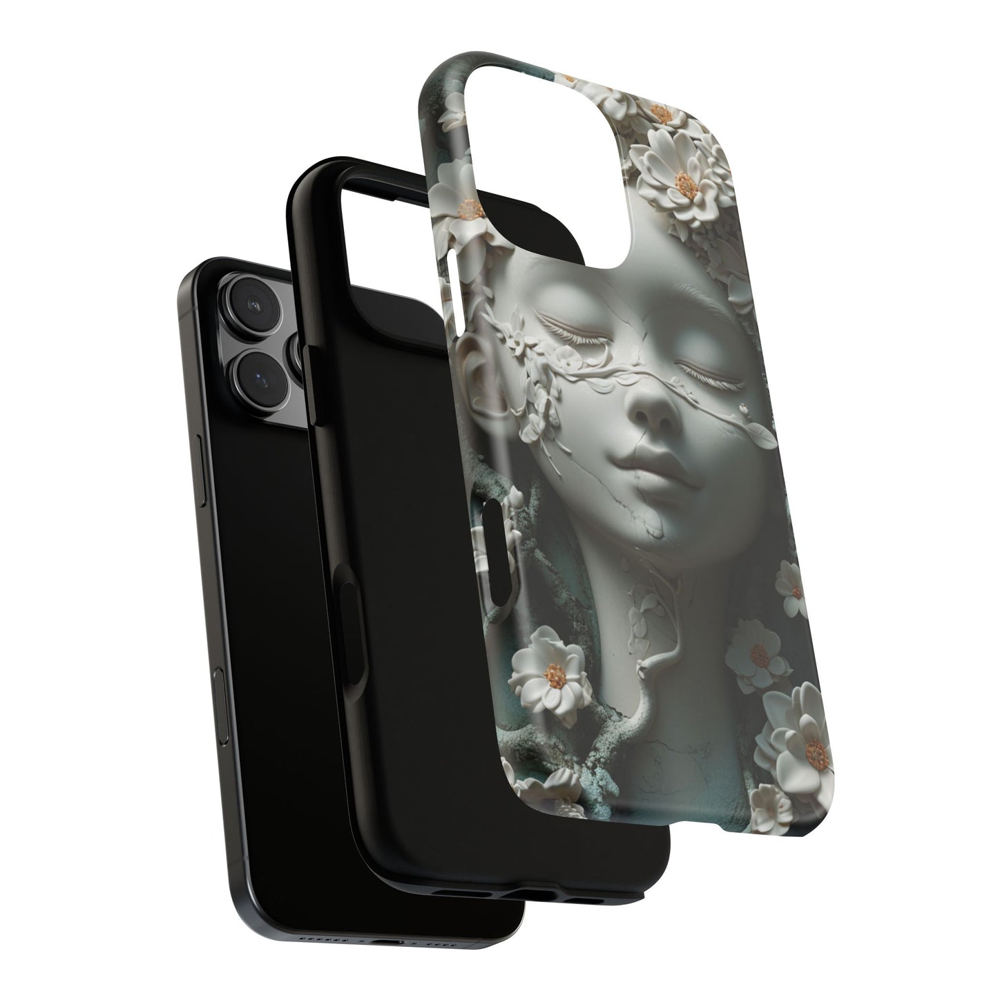 Coquette Statue & Florals Phone Case - Serene Beauty for Your Device - Ethereal Elegance - Marble Princess and Flowers - iPhones and Samsung - BOGO Cases