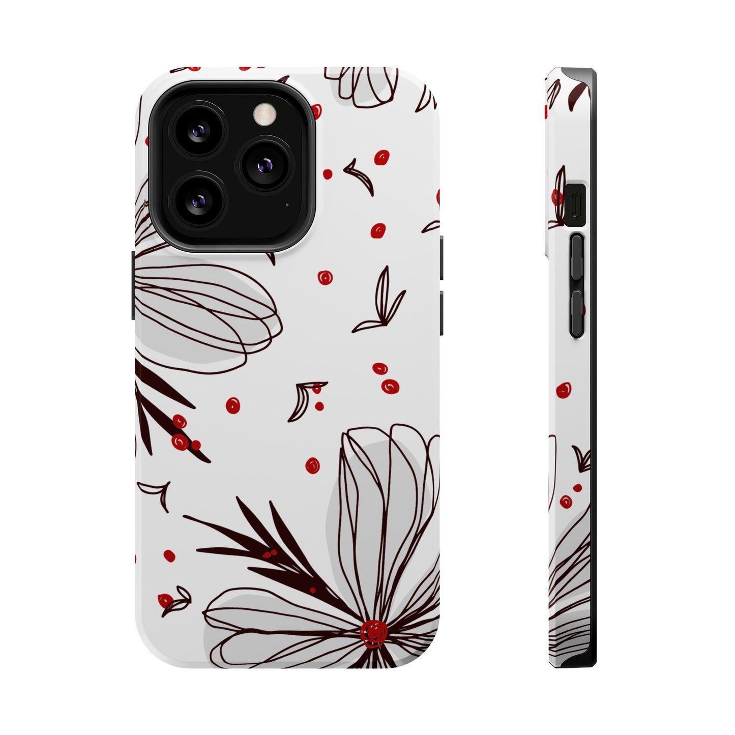 Minimalist Line Art Floral Tough MagSafe iPhone Case – Bold Red and Black Design, Shockproof Protection