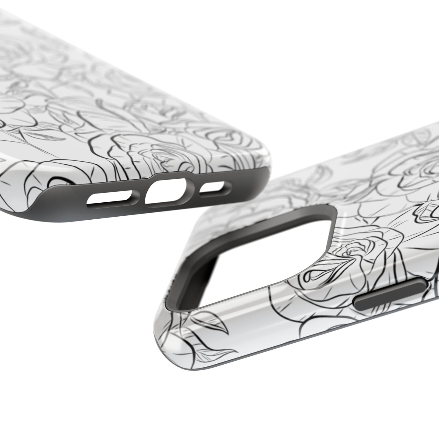 Monochrome Rose Garden Tough MagSafe iPhone Case – Elegant Floral Line Art with Dual-Layer Protection