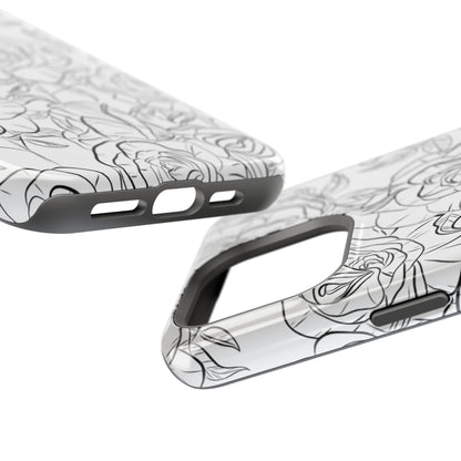 Monochrome Rose Garden Tough MagSafe iPhone Case – Elegant Floral Line Art with Dual-Layer Protection