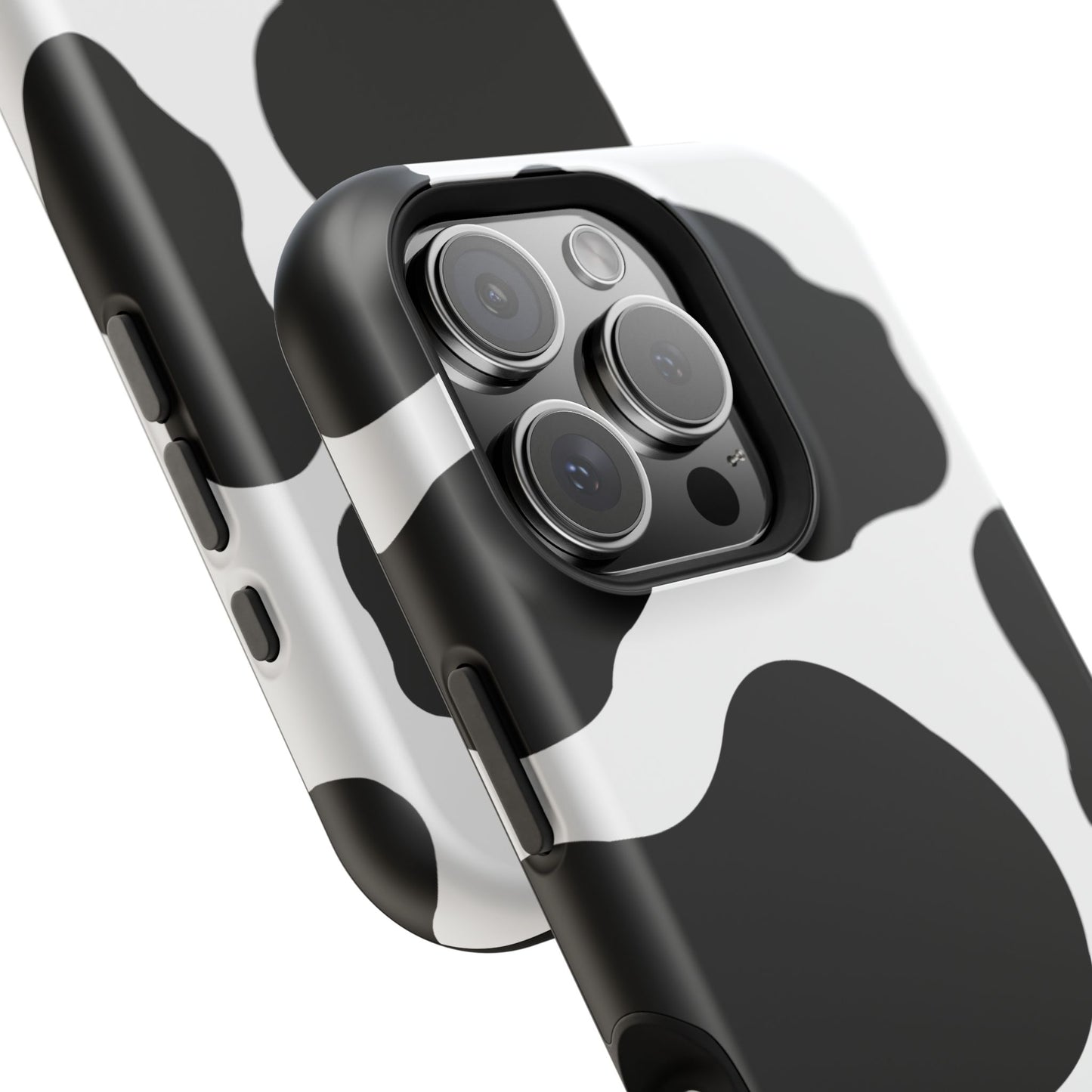 Chic Cow Print Tough Magsafe iPhone Case – Trendy Monochrome Animal Pattern with Dual-Layer Protection