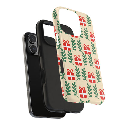 iPhone Case: Holiday Cheer – Red Gifts & Green Leaves