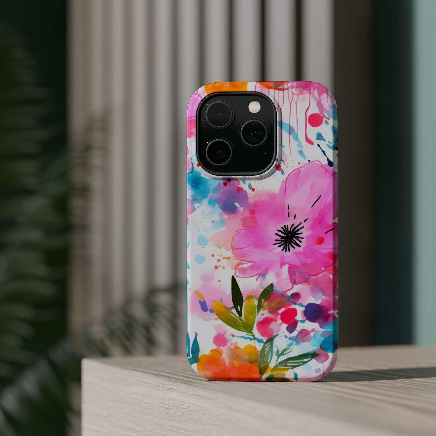 Color Splash Pink & Orange Watercolor Floral - MagSafe iPhone Case