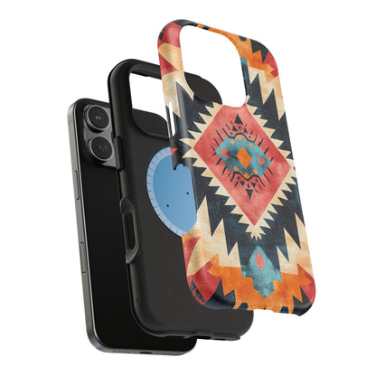 Bold Aztec Pattern Tough MagSafe iPhone Case – Vibrant Geometric Design, Dual-Layer Protection