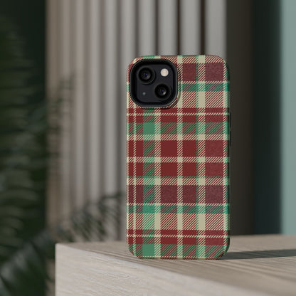 Retro Red & Cream Plaid – MagSafe iPhone Case with Classic Elegance