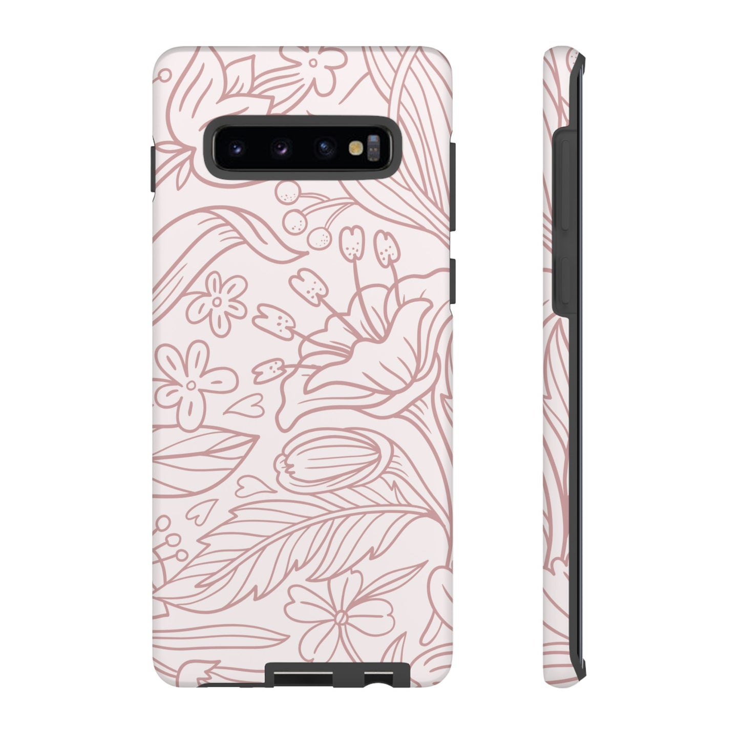 Blush Floral Line Art Tough Samsung Galaxy Case – Delicate Minimalist Design with Dual-Layer Protection