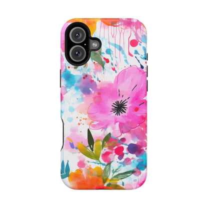 Color Splash Pink & Orange Watercolor Floral - MagSafe iPhone Case