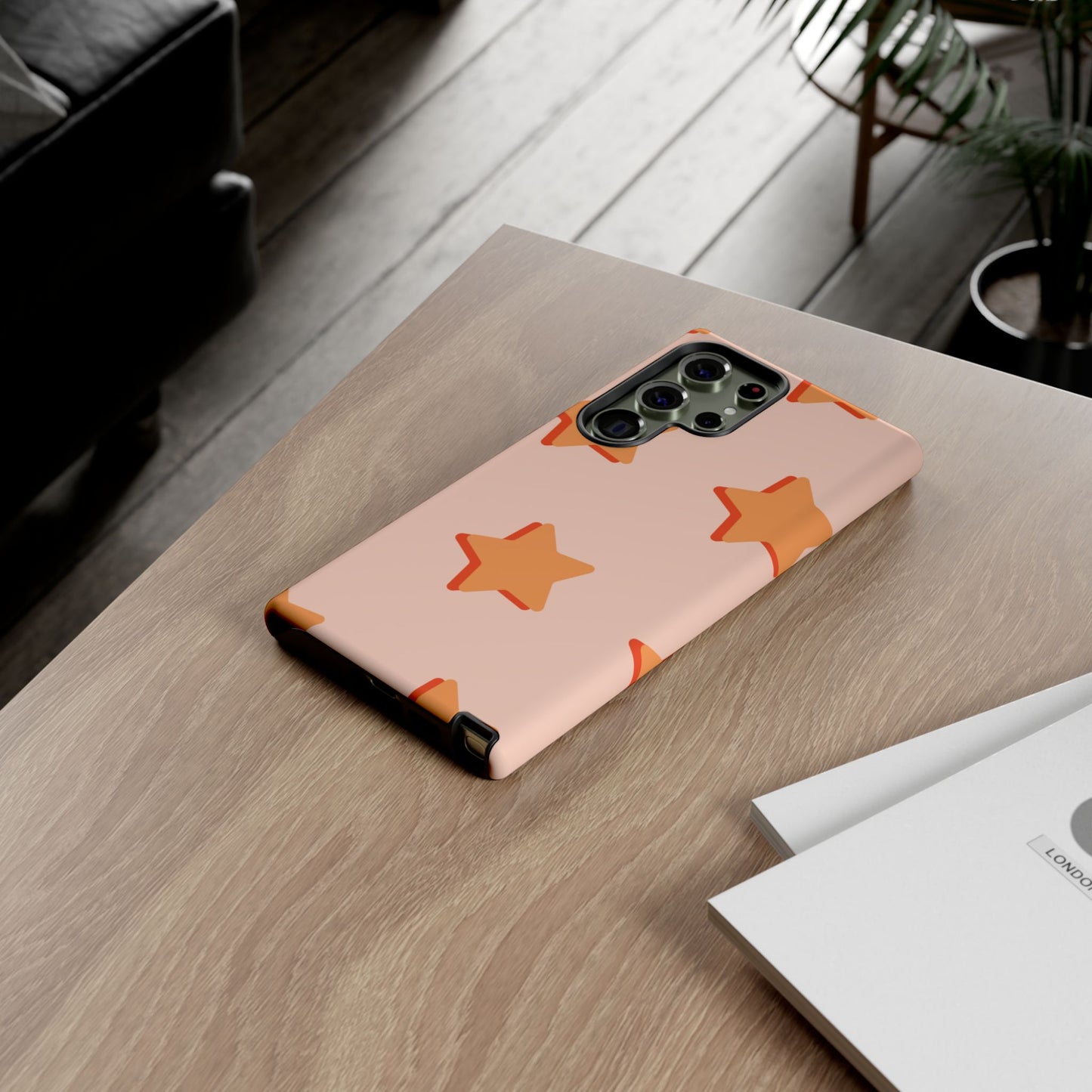 Retro Orange Stars Samsung Galaxy Case – Shock-Resistant, Smooth Matte Finish, Dual-Layer Design