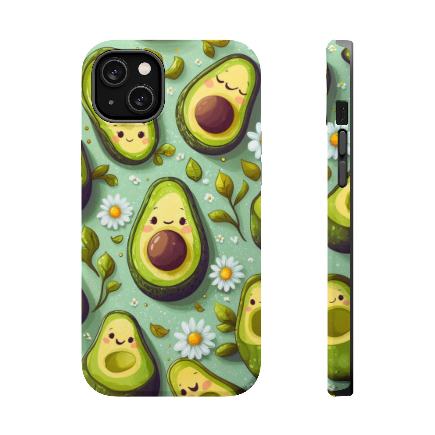 Cute Avocado MagSafe iPhone Case – Adorable Kawaii Avocados with Daisies, Shock-Resistant