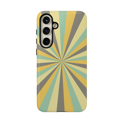 Vintage Sunburst Rays Samsung Galaxy Case – Bold 70s-Inspired Burst in Yellow, Mint, and Gray