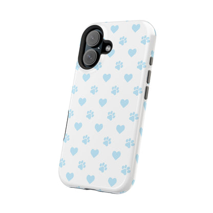 Light Blue Paw Prints & Hearts – MagSafe iPhone Case for Pet Lovers