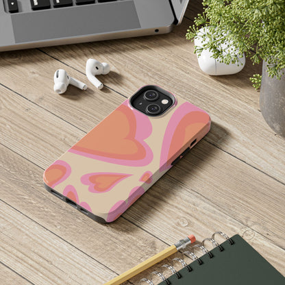 Retro Pink Hearts iPhone Case – Shock-Resistant, Matte Finish, Dual-Layer Protection